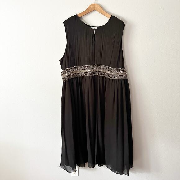 Ulla Popken Semi-Formal Sleeveless Black Chiffon Beaded Midi Dress Plus Size 5X - Picture 1 of 13